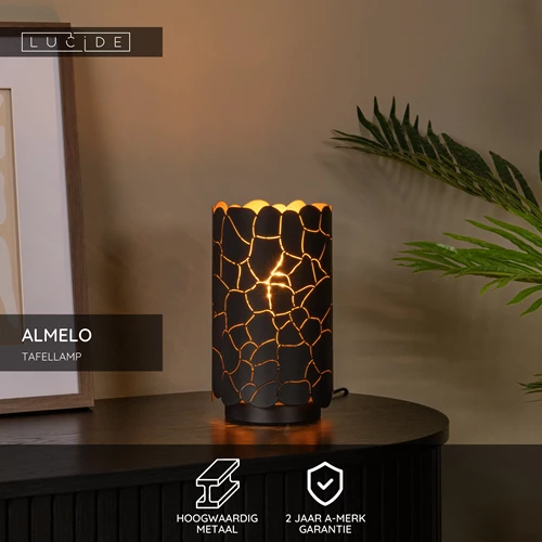 Lucide ALMELO - Tafellamp - Ø 15 cm - 1xE27 - Zwart - USP